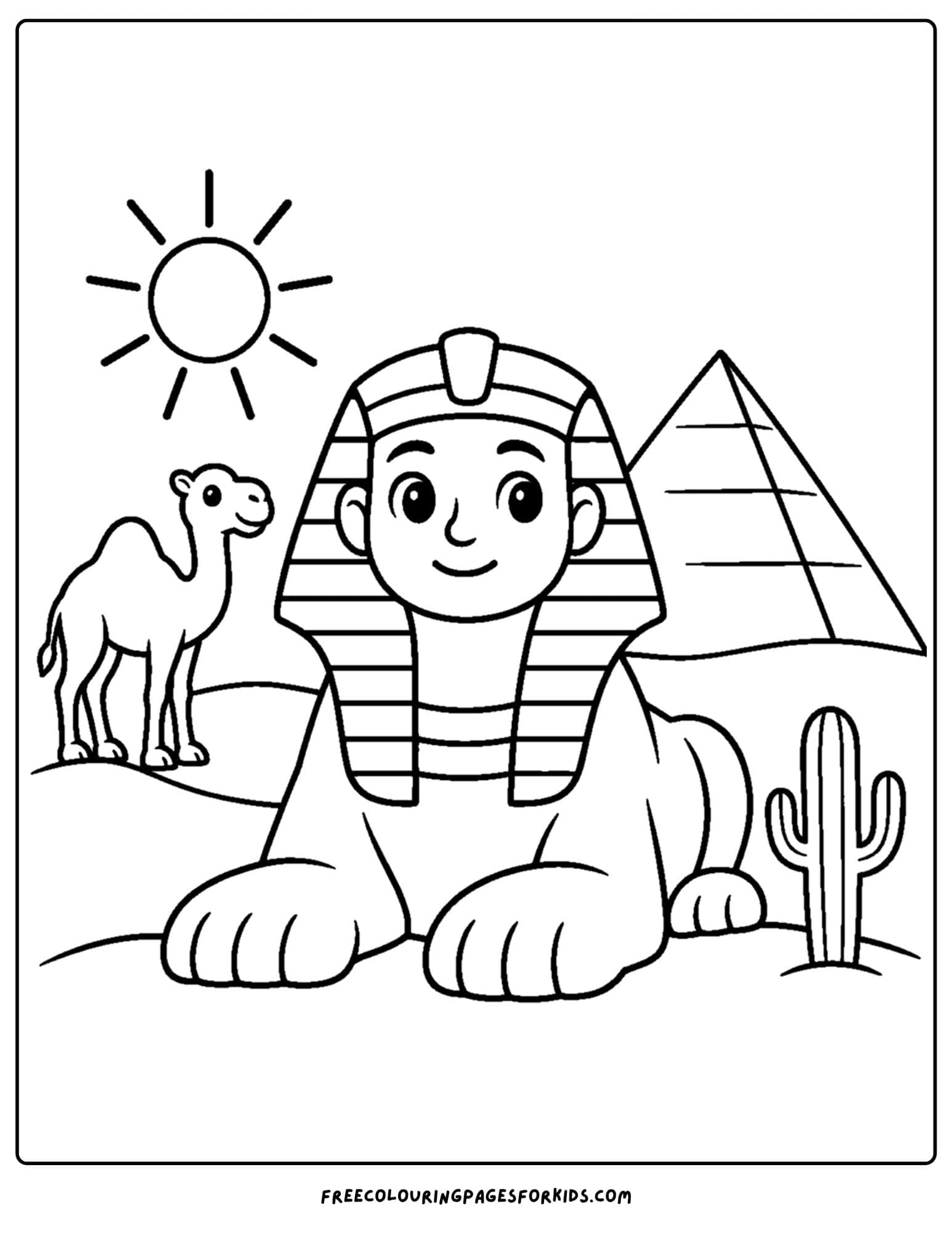 a coloring page of a landmark named the sphinx of giza in egypt