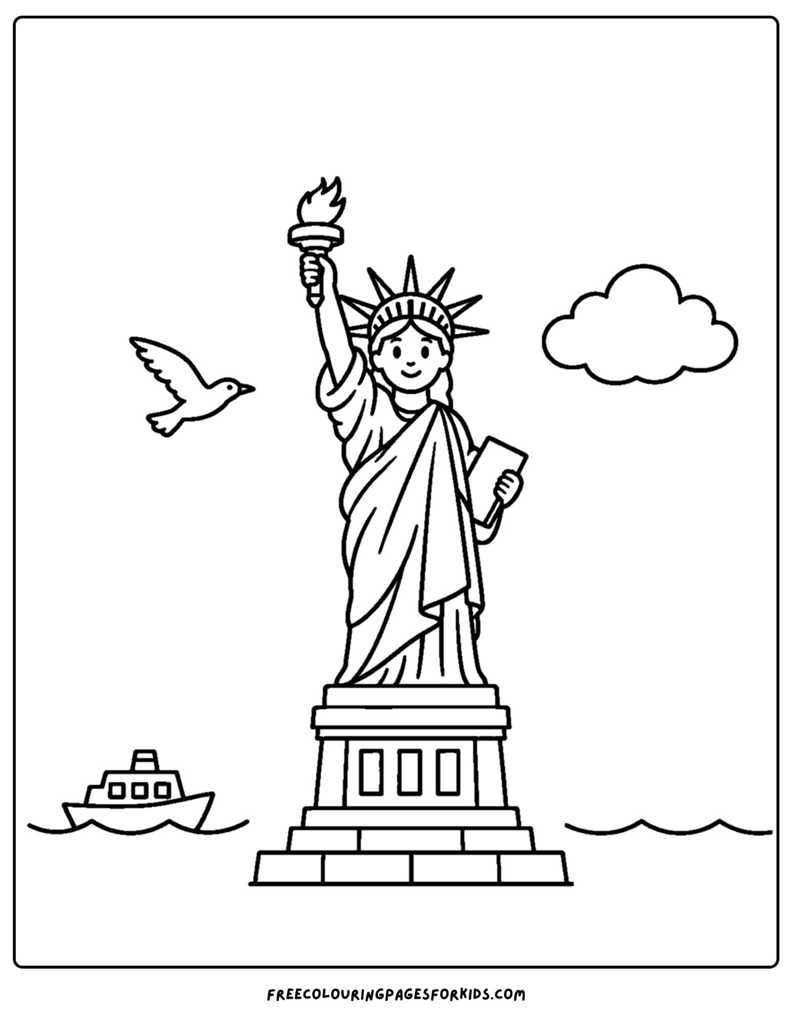 a coloring page of a landmark named the statue of liberty in new york
