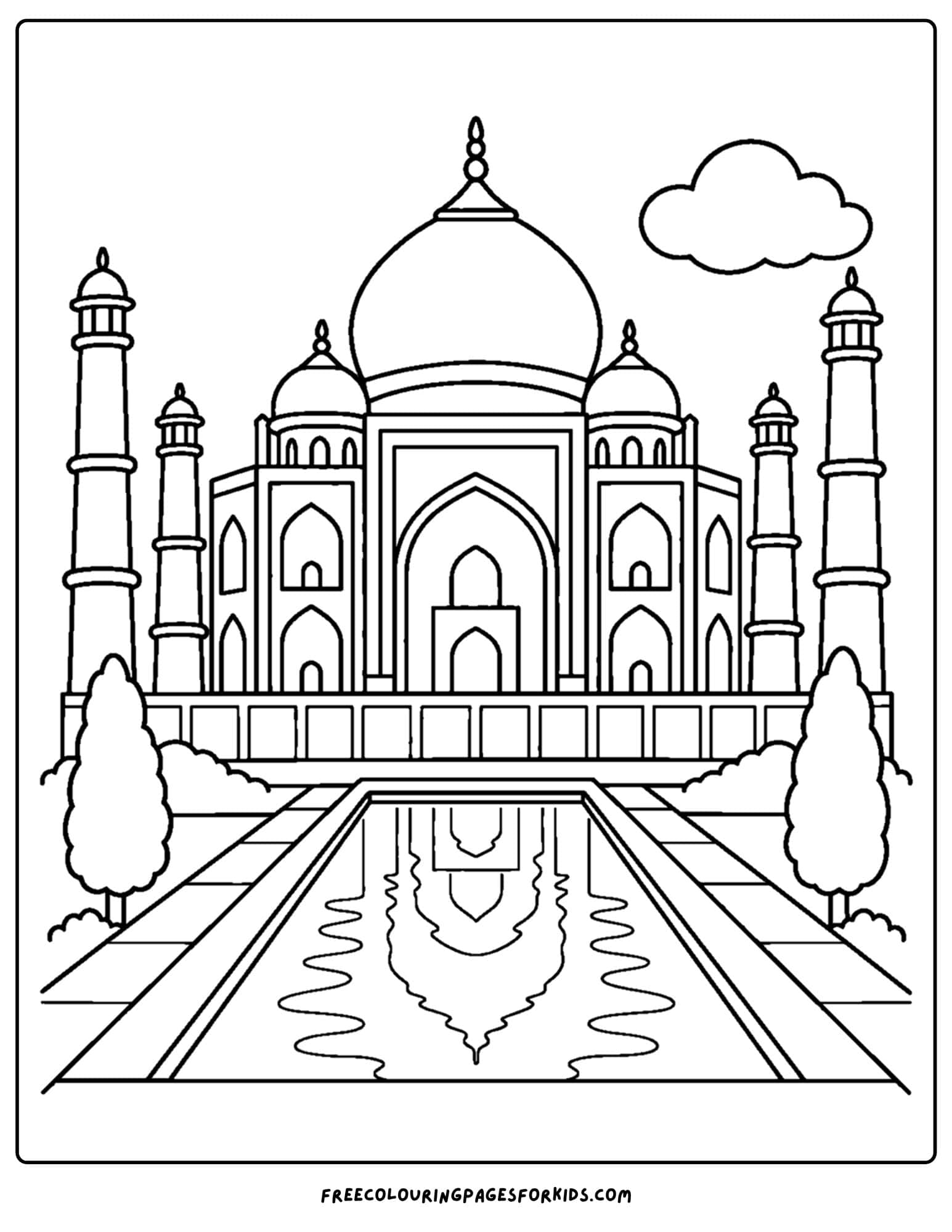 a coloring page of a landmark named the taj mahal in india
