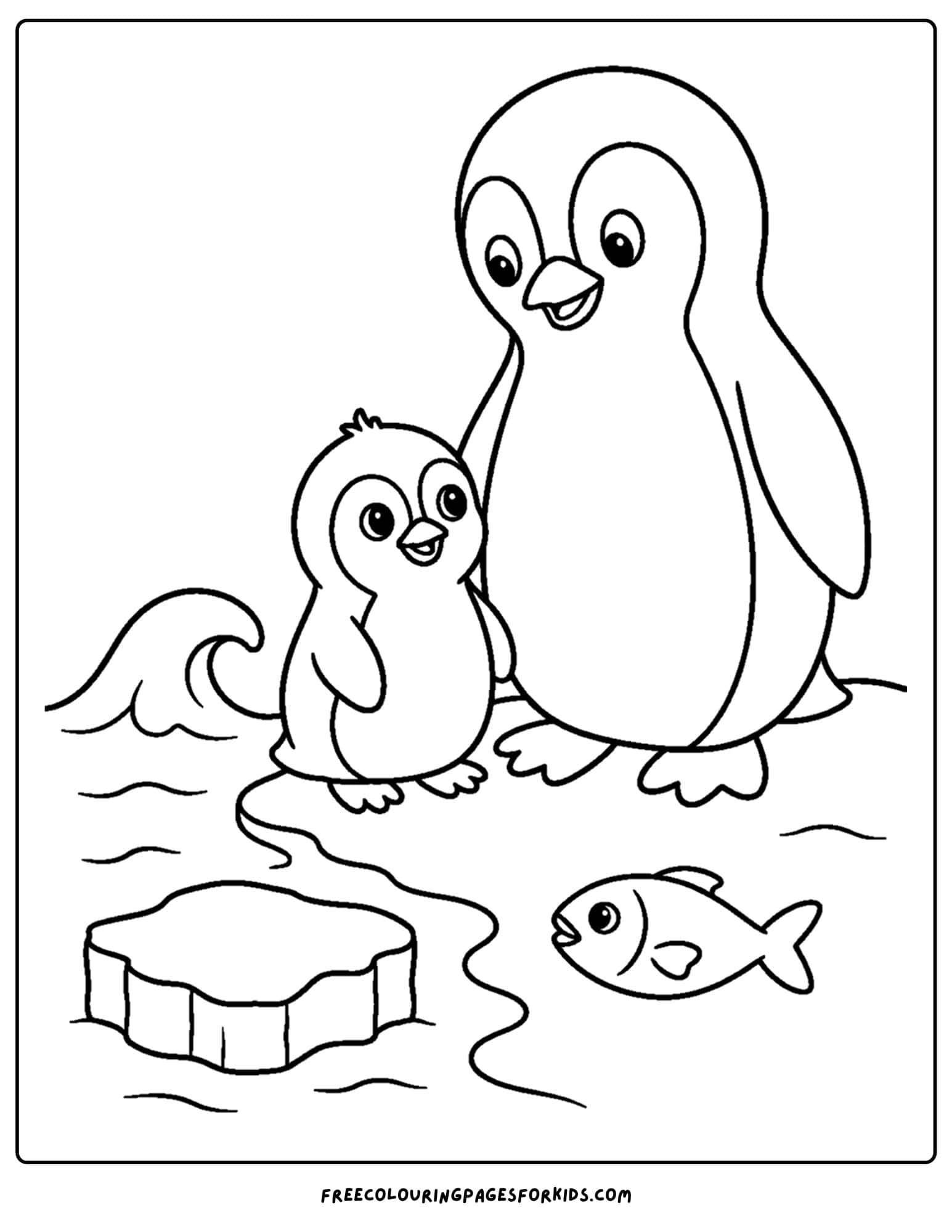 a coloring page of a penguin parent and chick together