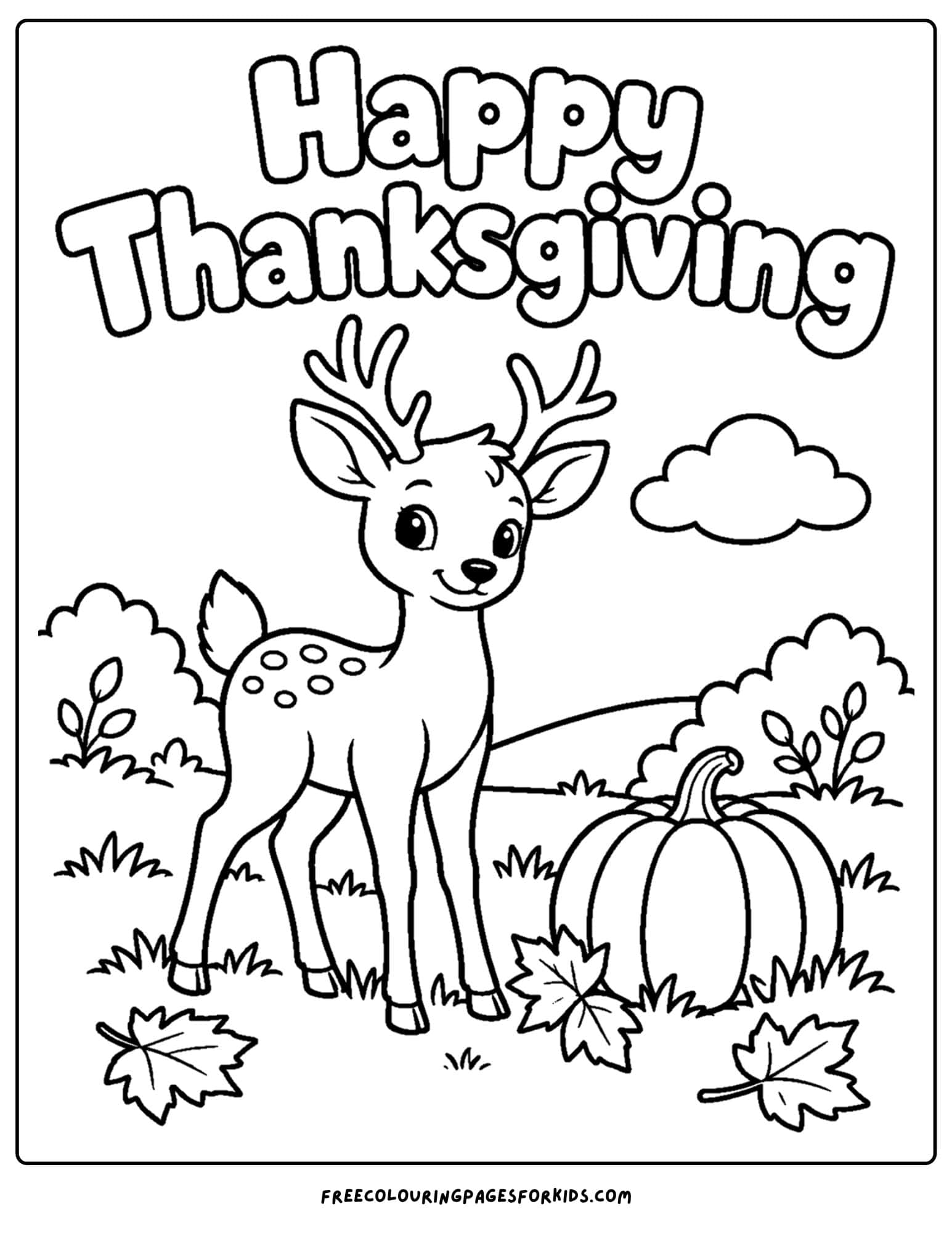a coloring page for thanksgiving showing a deer with a pumpkin