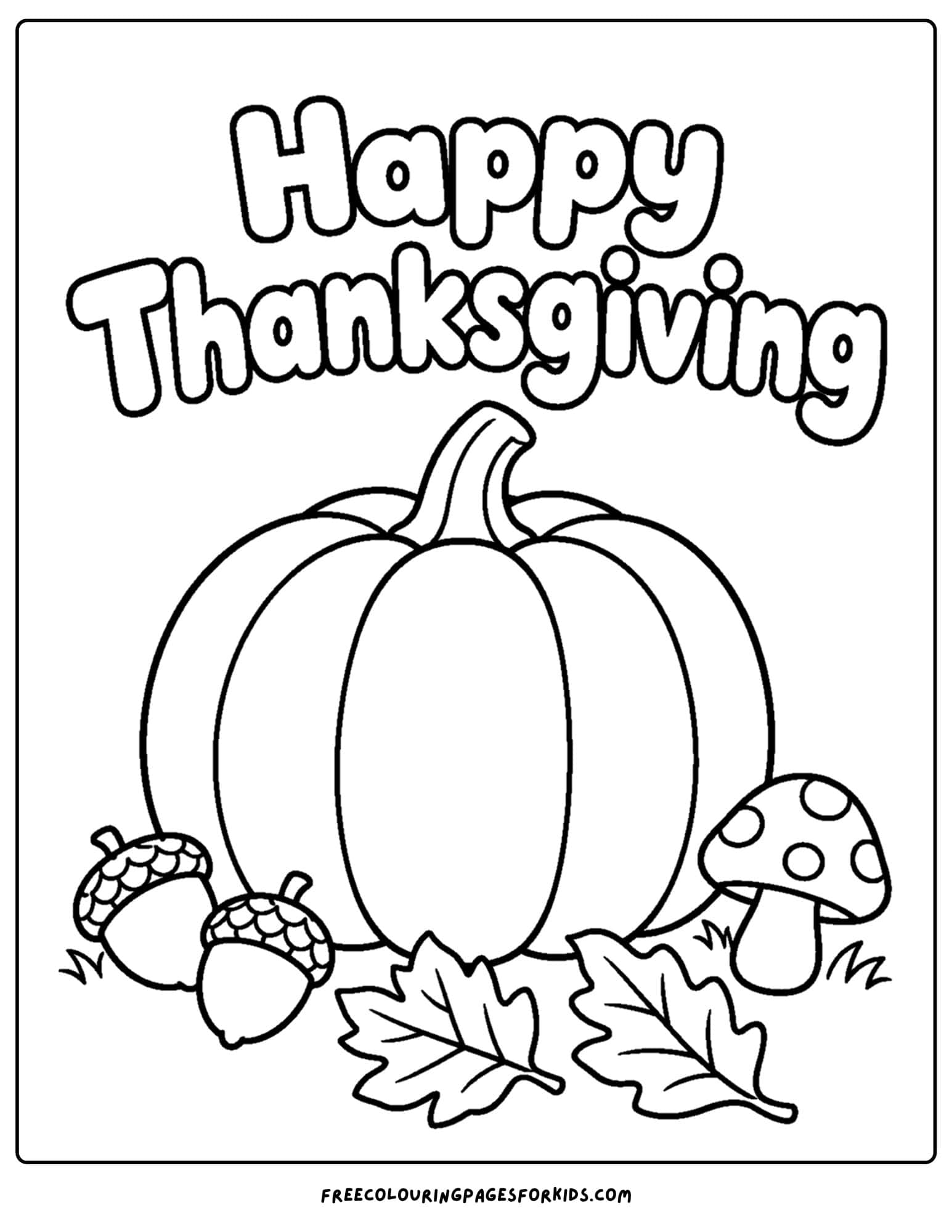a coloring page for thanksgiving showing a giant pumpkin with leaves