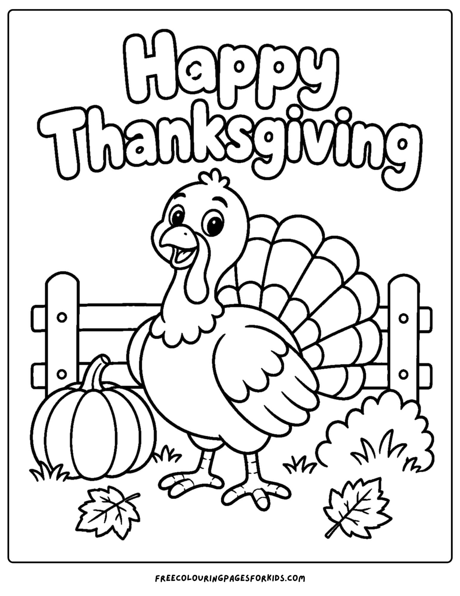 a coloring page for thanksgiving showing a beside a farm fence
