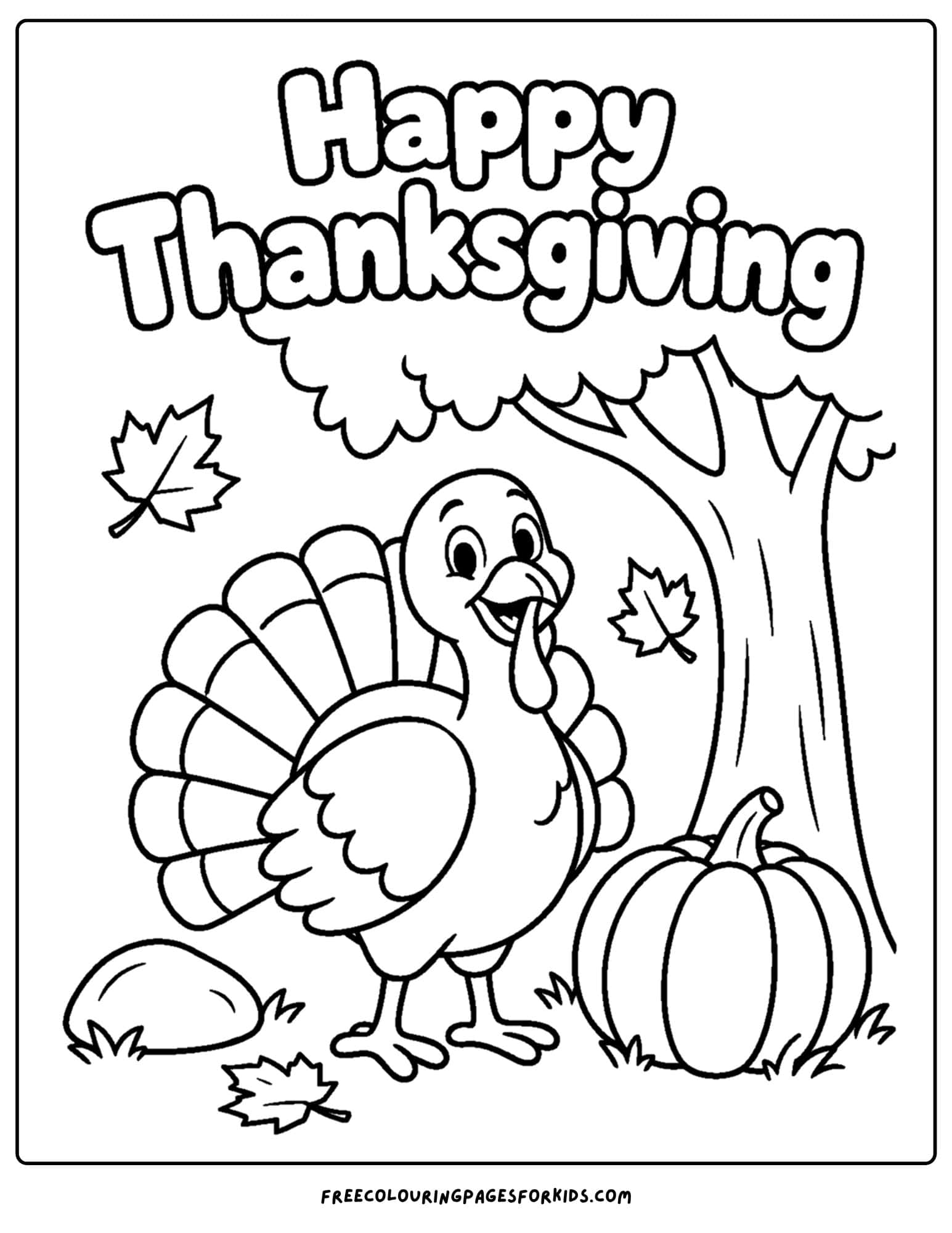 a coloring page for thanksgiving showing a beside a maple tree