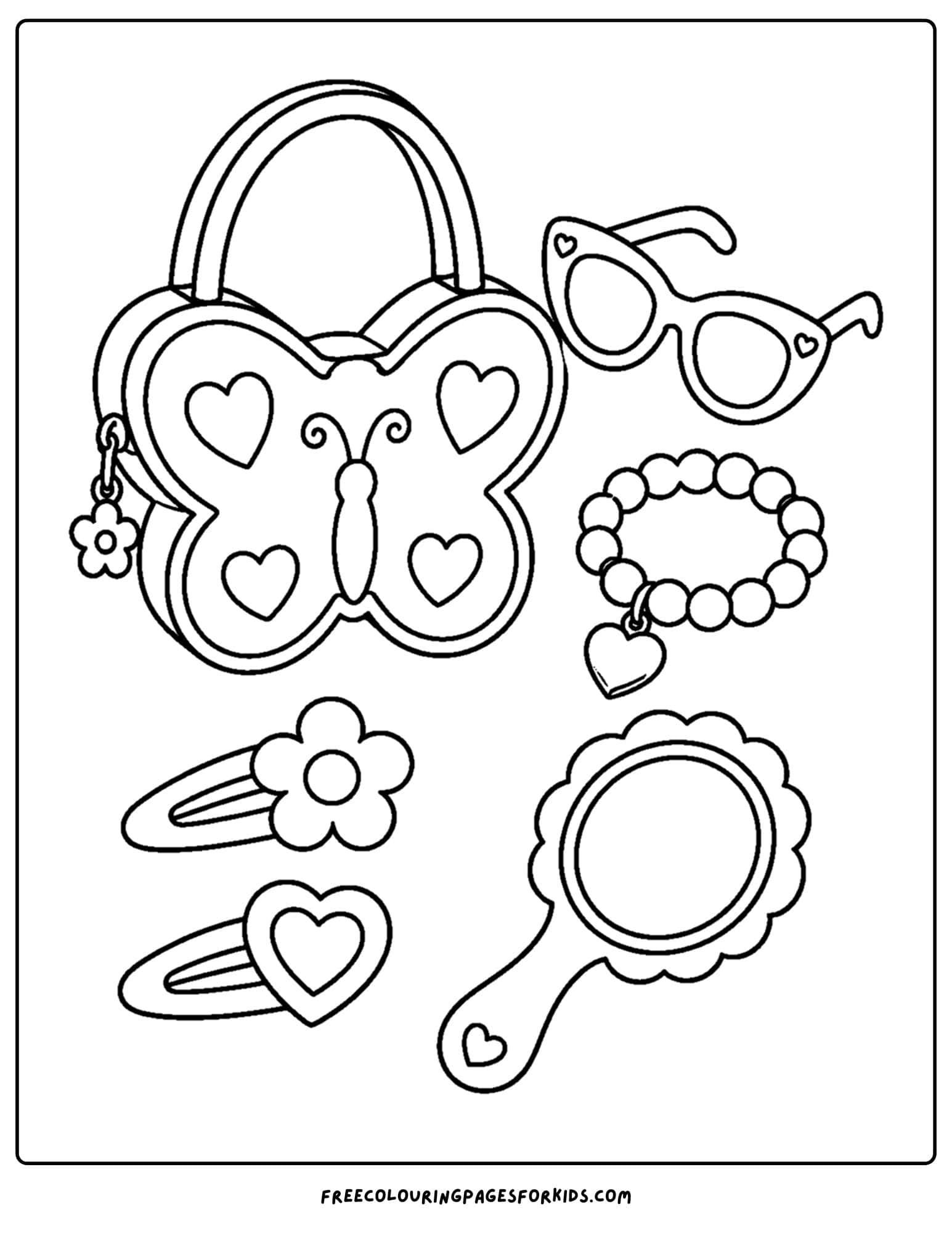 a y2k coloring page of butterfly style accessories for your hair