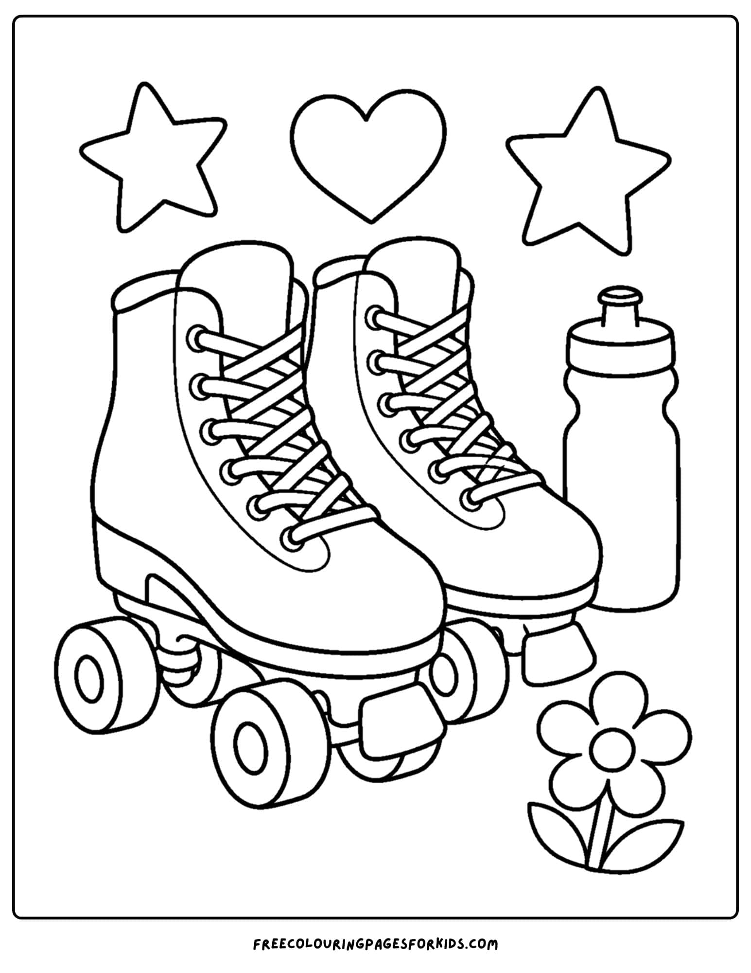 a y2k coloring page of kids roller skates