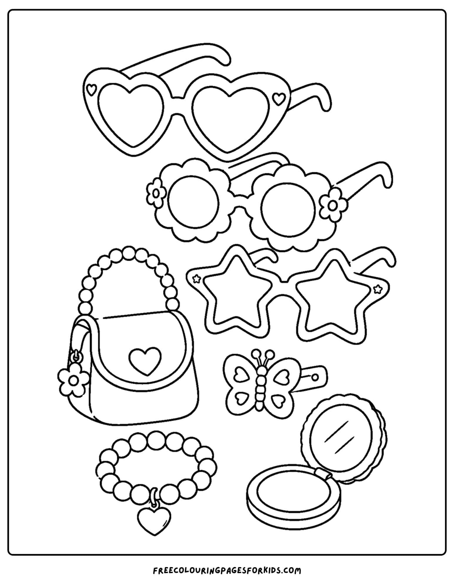 a y2k coloring page of a collection of sunglasses