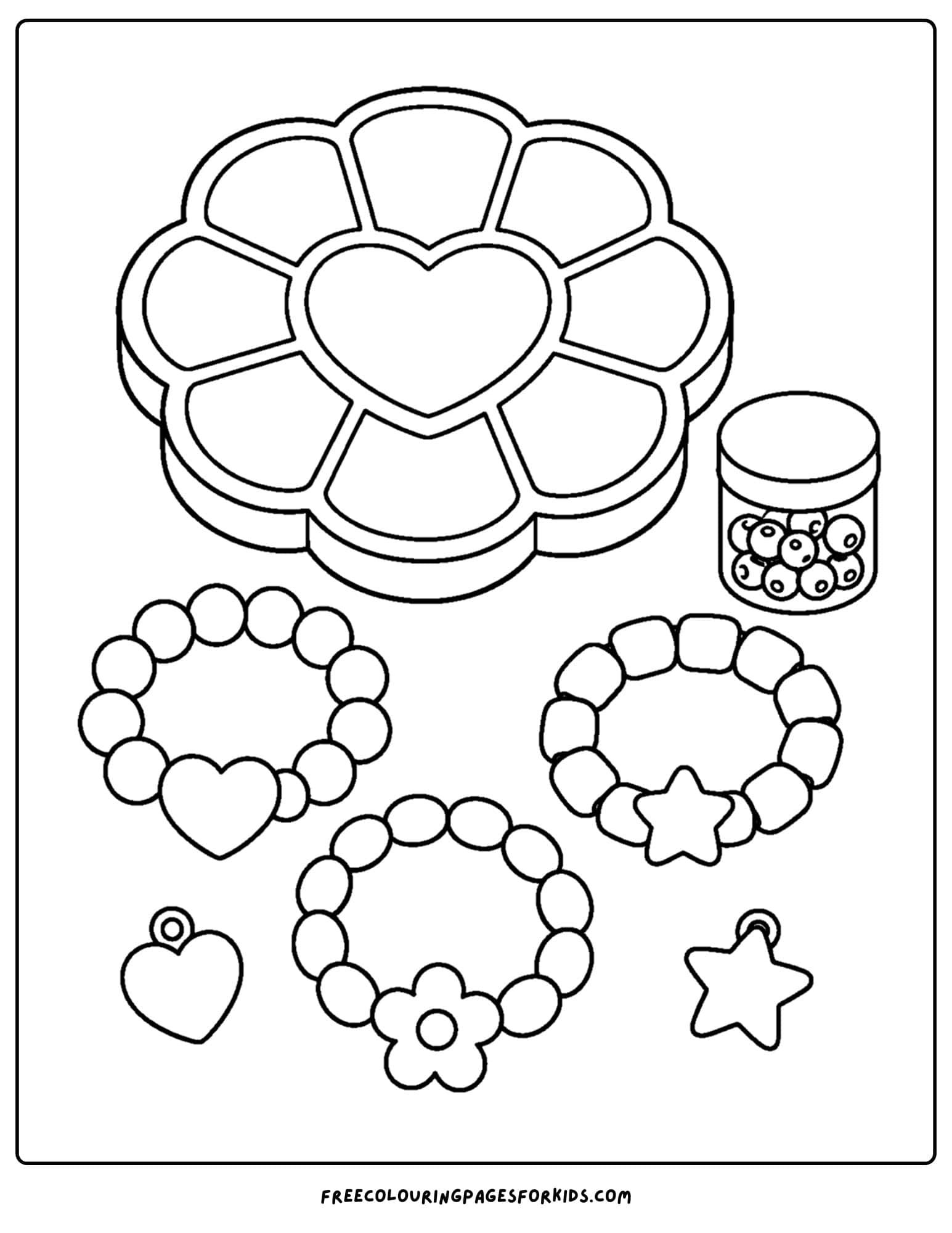a y2k coloring page of a collection of friendship bracelets