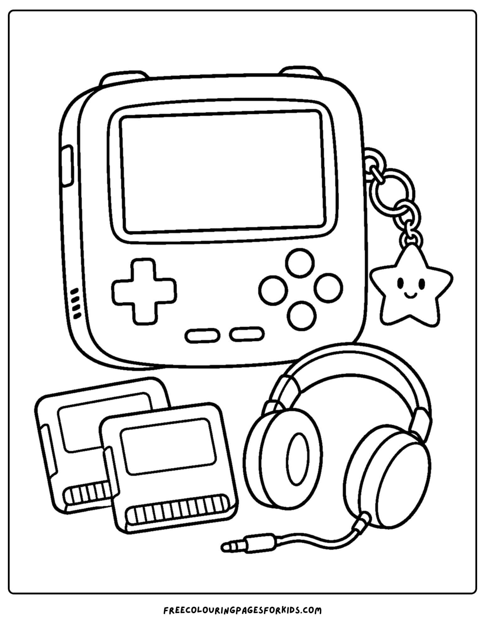 a y2k coloring page of a handheld game console