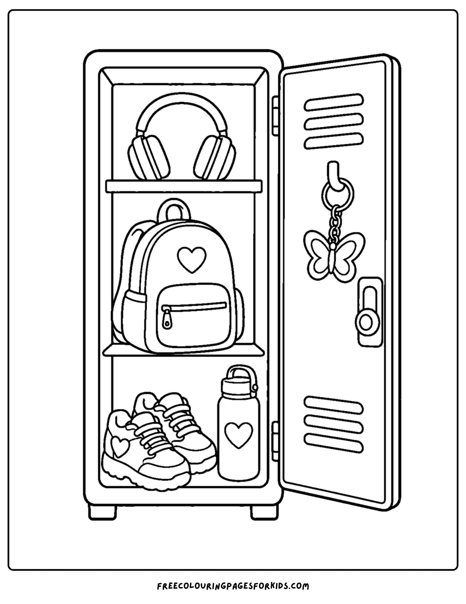 a y2k coloring page showing a retro school locker