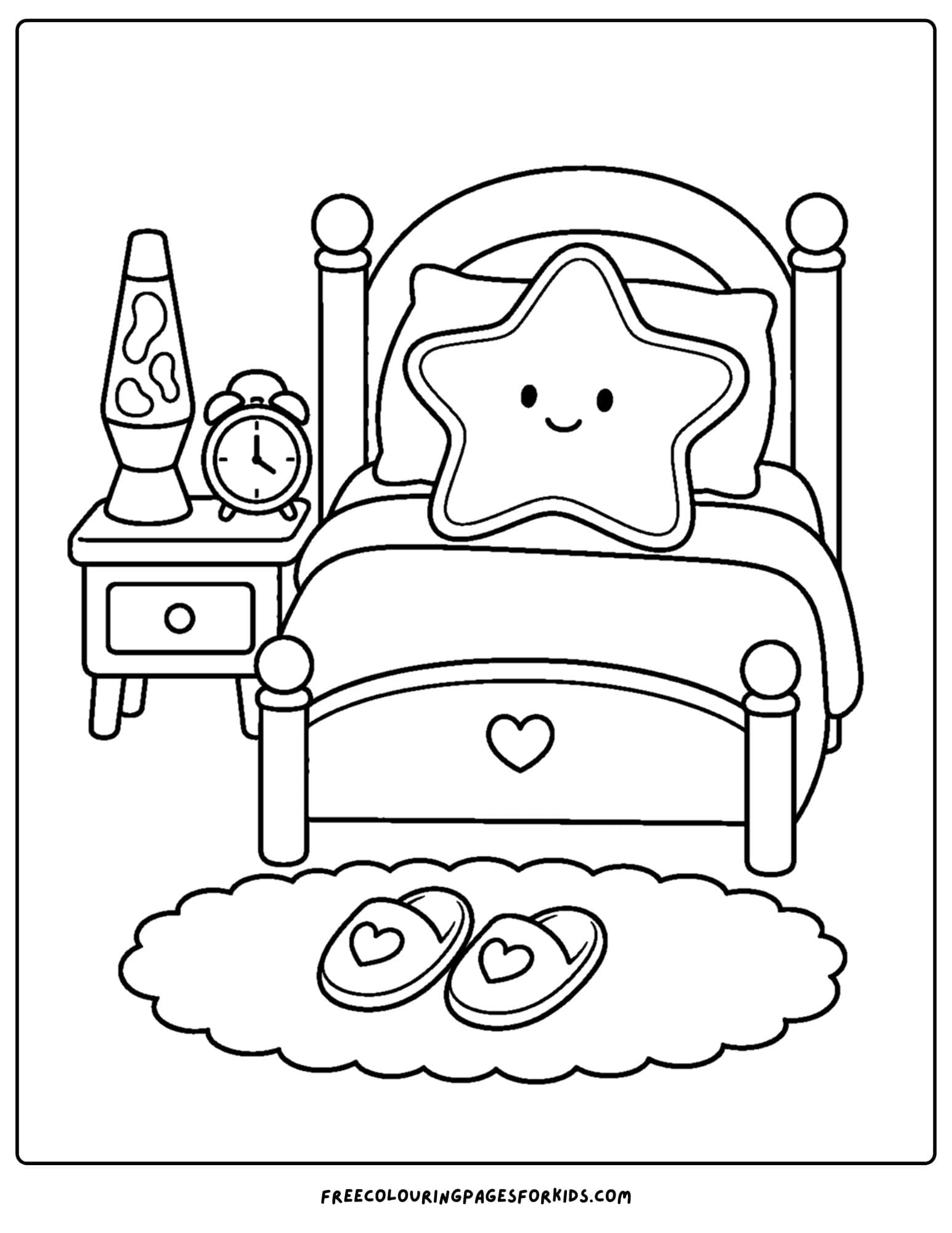 a y2k coloring page a star cushion on a bed