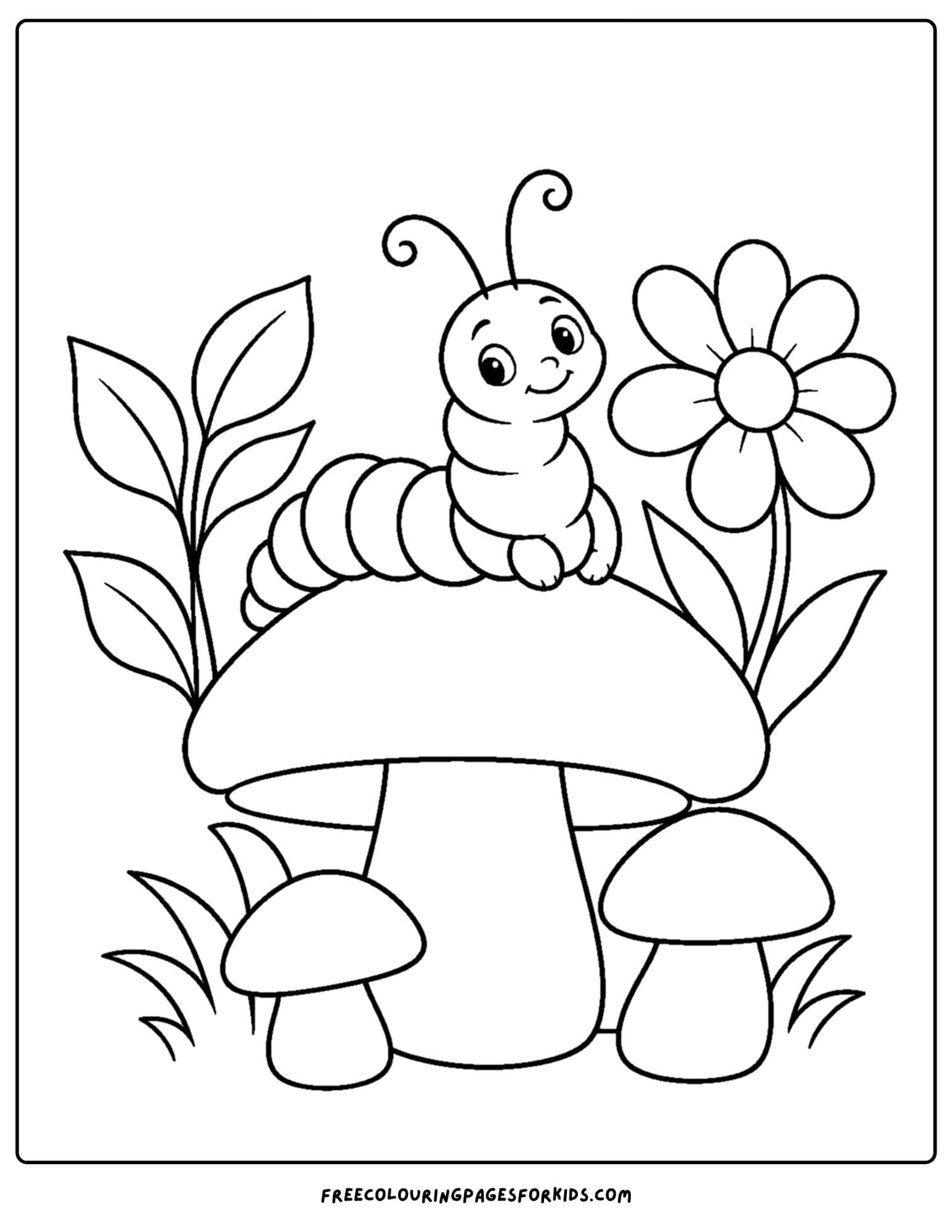 a coloring page of alice in wonderland showing a caterpillar on a mushroom