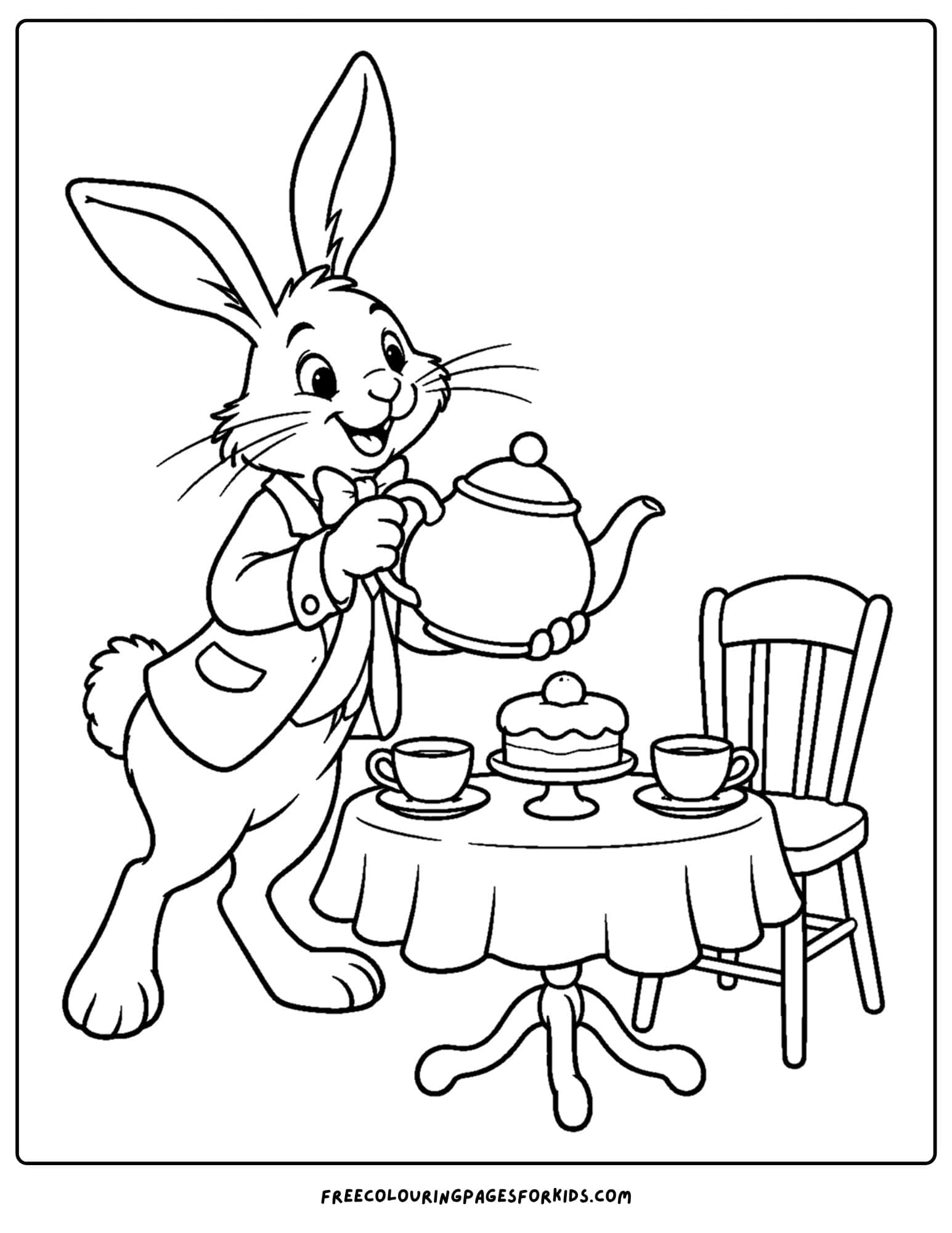 a coloring page of alice in wonderland with the hare making tea
