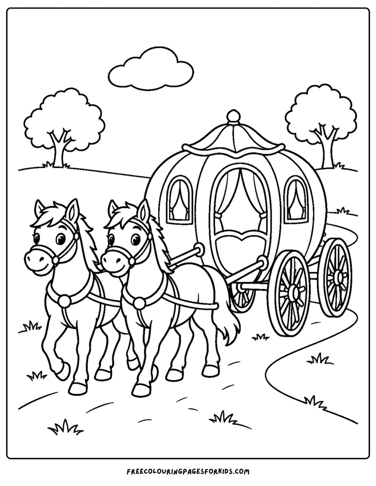 a cinderella coloring page of the fairytale carriage and horses
