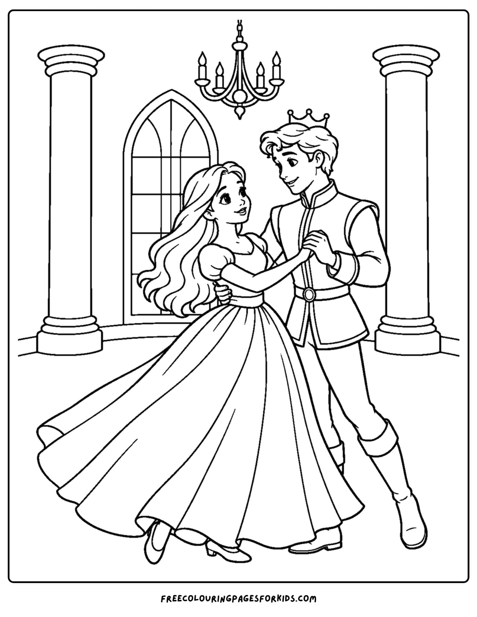 a cinderella coloring page of her dancing with the prince