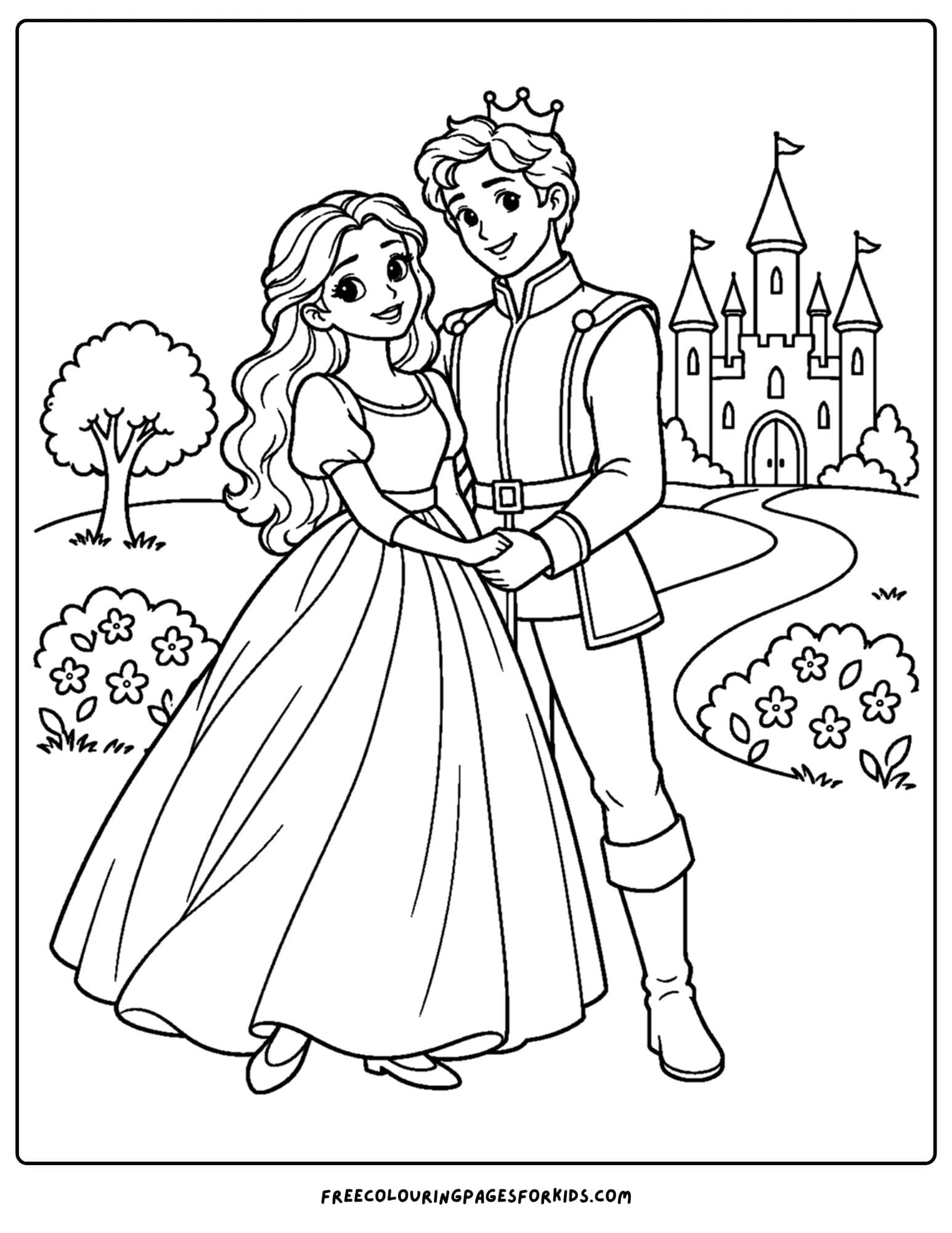 a cinderella coloring page of the prince and cinderella happily ever after
