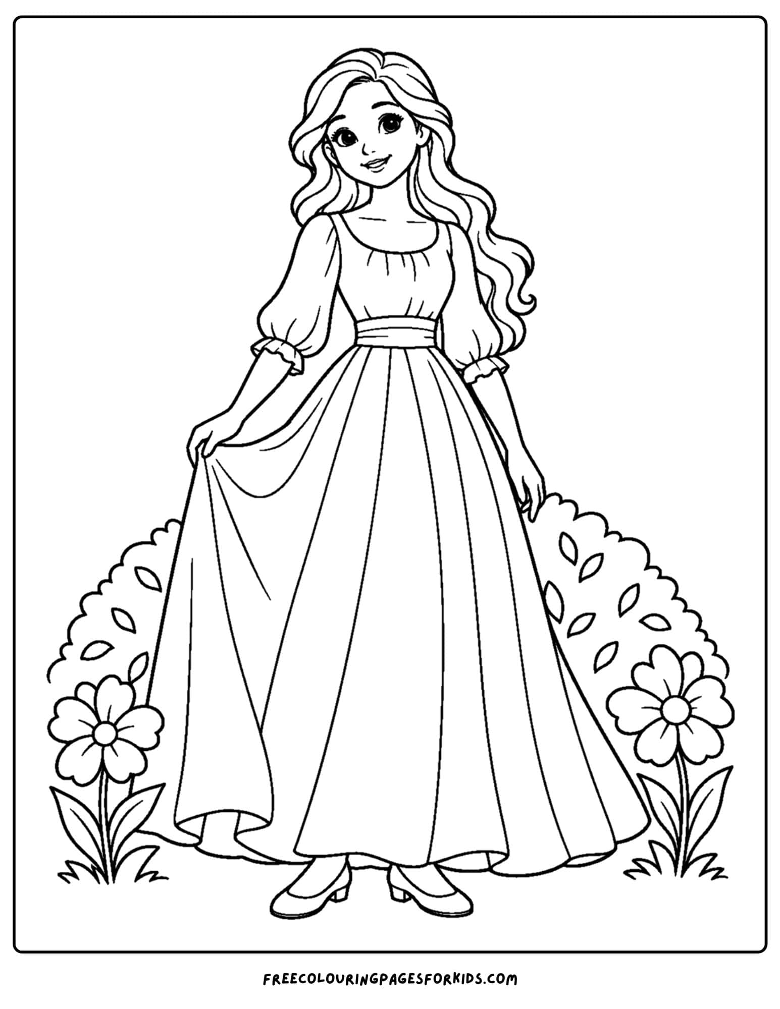a cinderella coloring page of cinderella in her ball gown