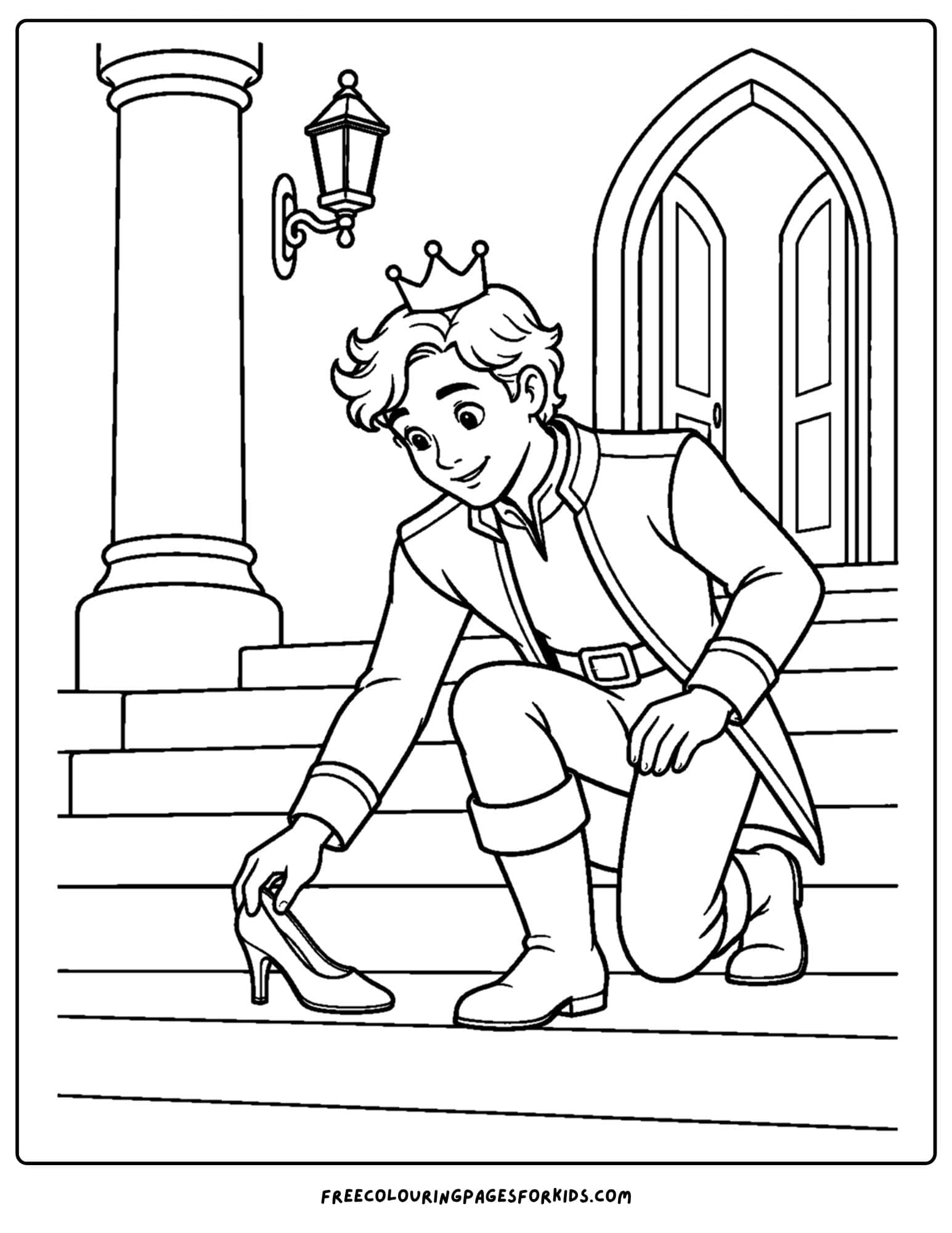 a cinderella coloring page of the price finding the slipper