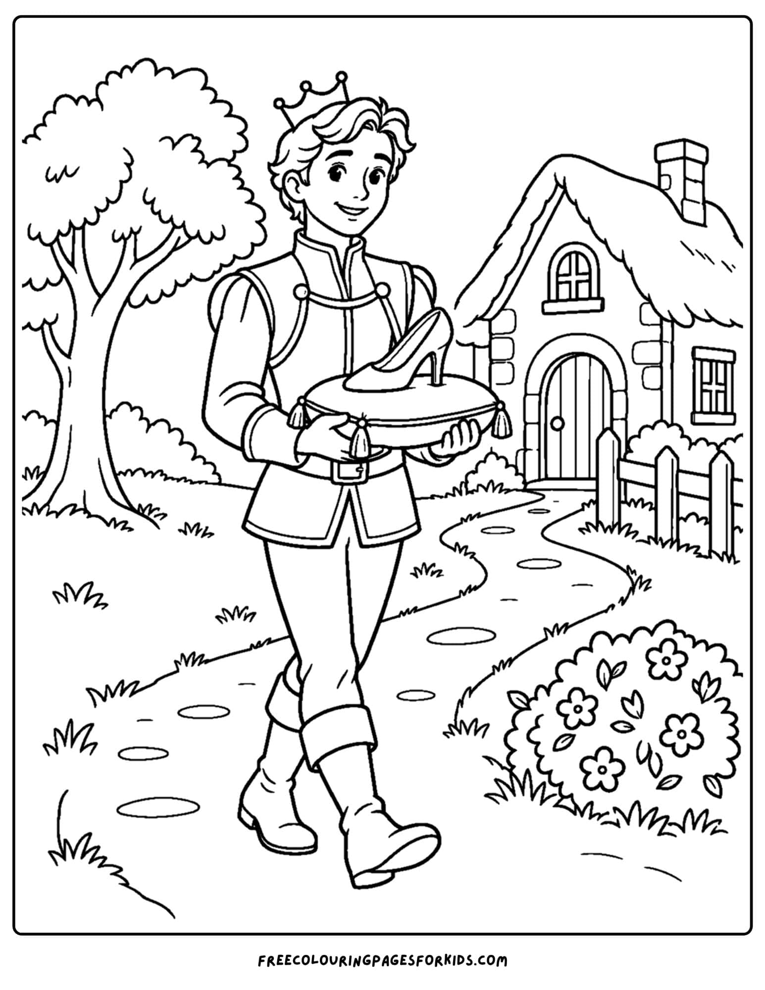 a cinderella coloring page of the prince searching villages
