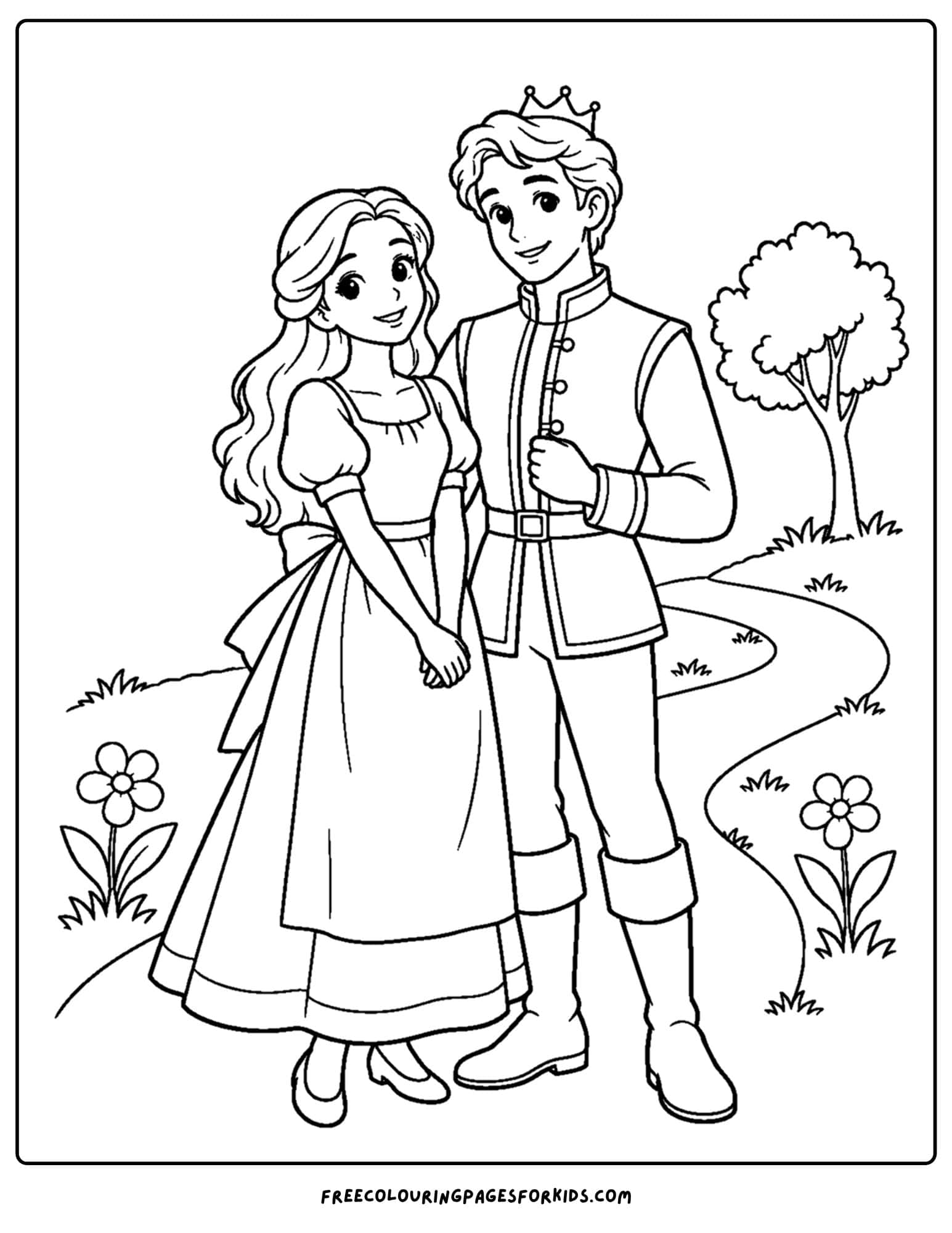 a cinderella coloring page with the prince