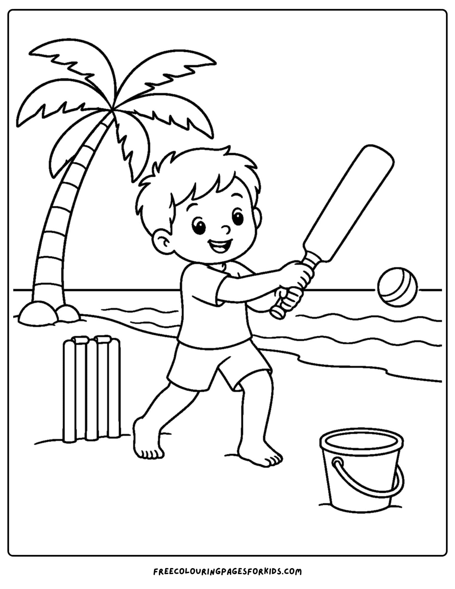 a cricket coloring page of a beach cricket game
