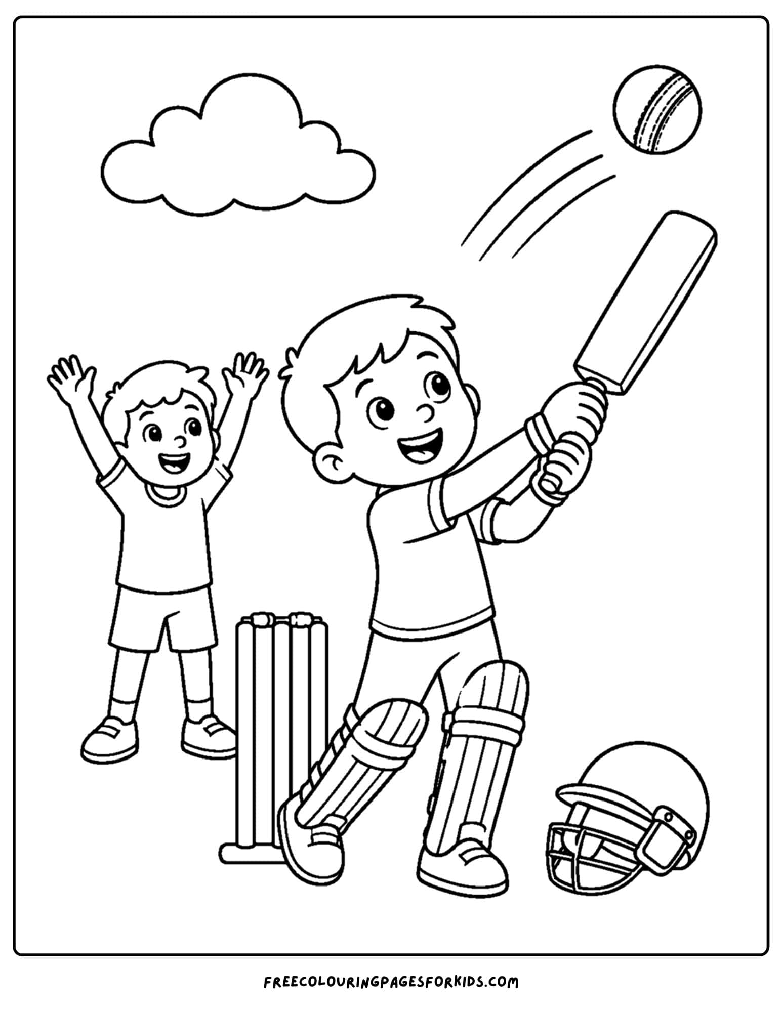 a cricket coloring page of a player hitting a dix
