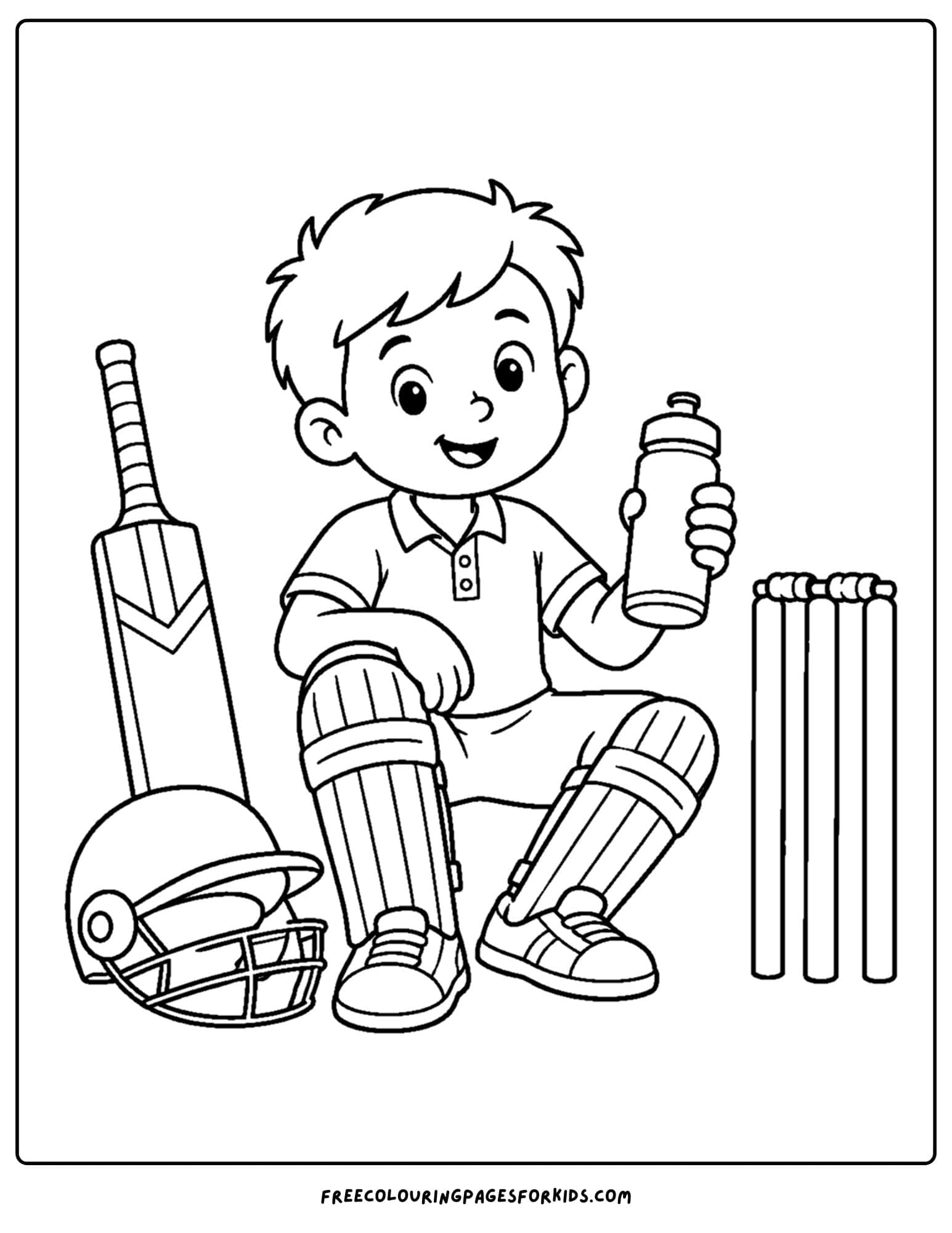 a cricket coloring page of a player having a break