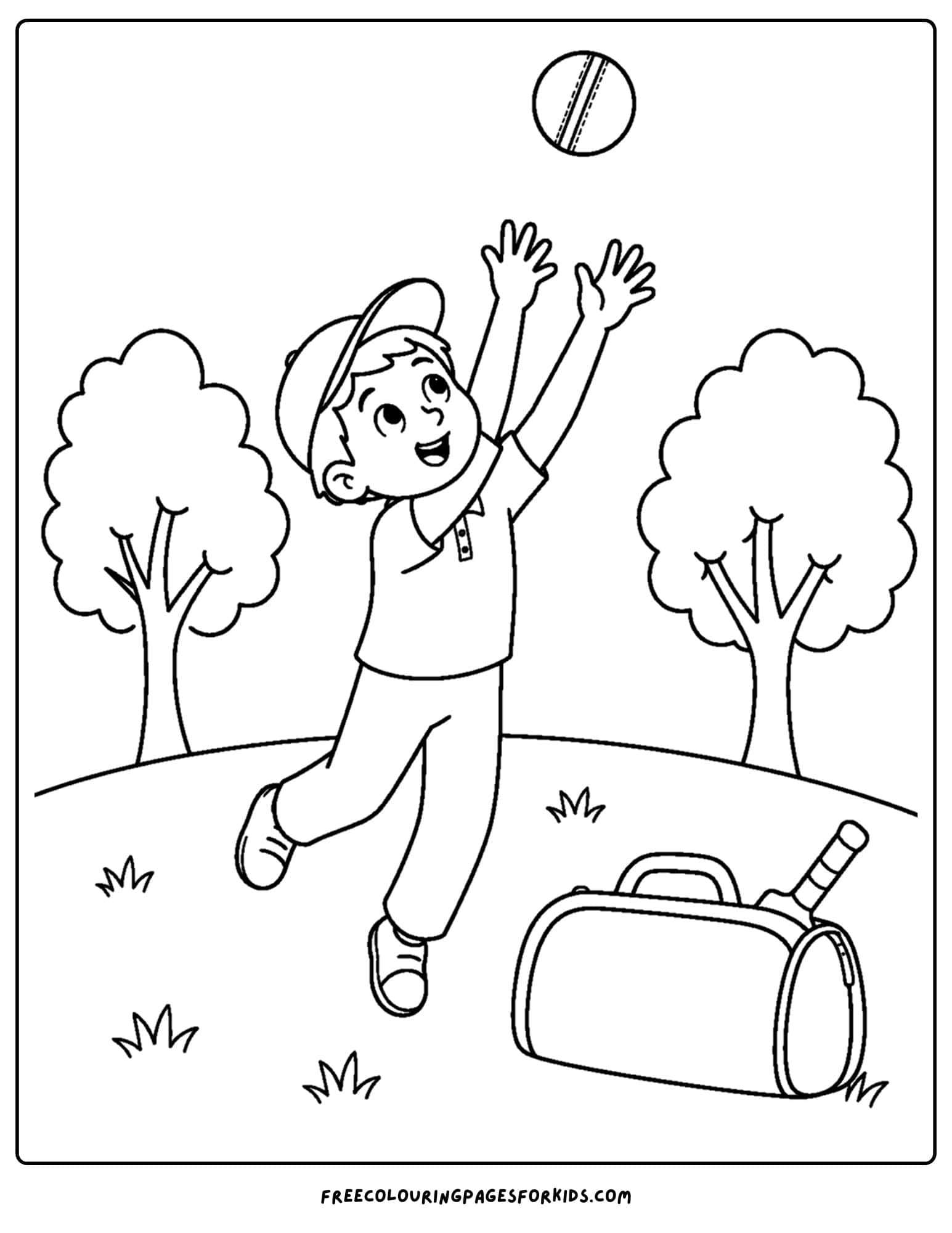 a cricket coloring page of a fielder catching the ball