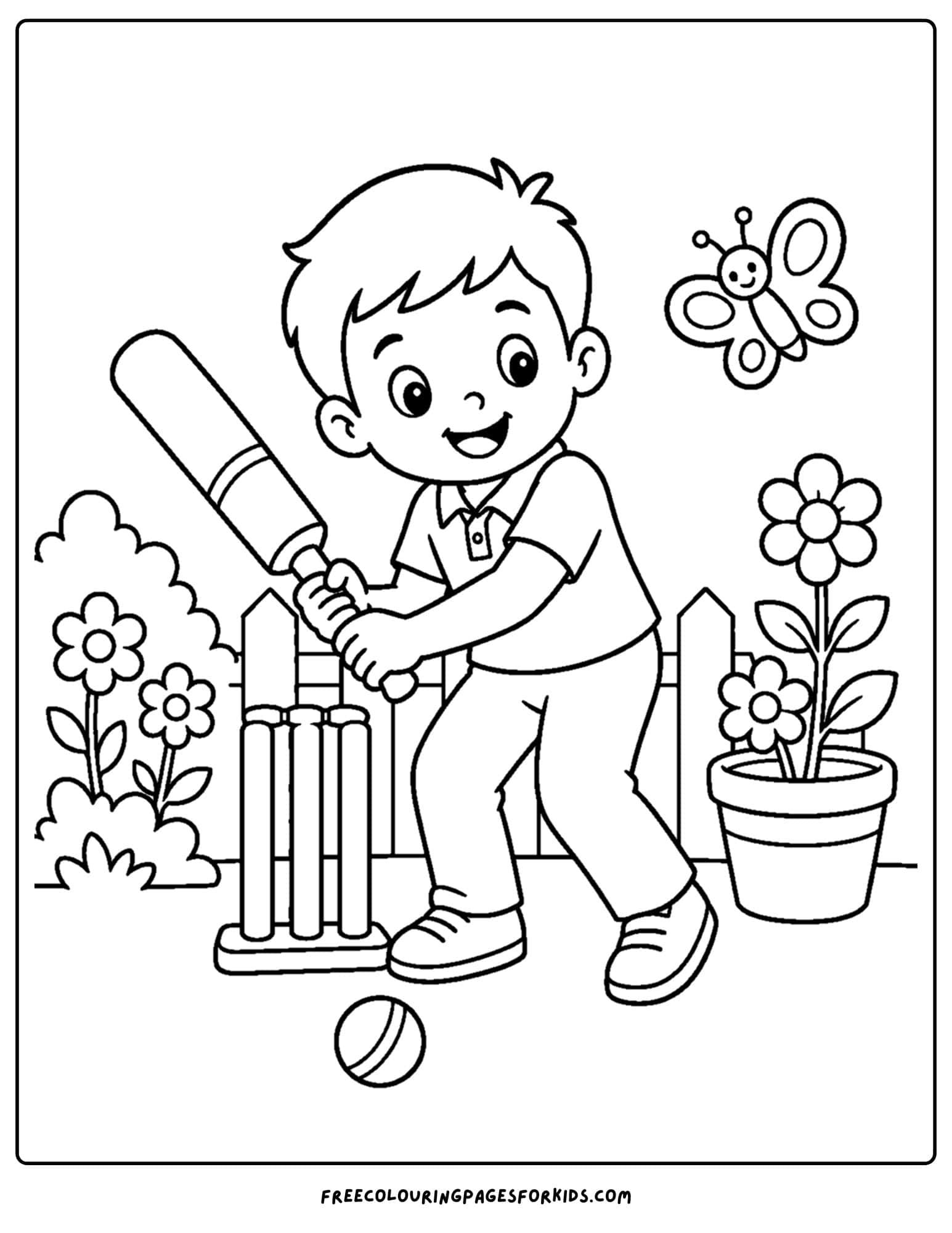 a cricket coloring page of a backyard cricket game