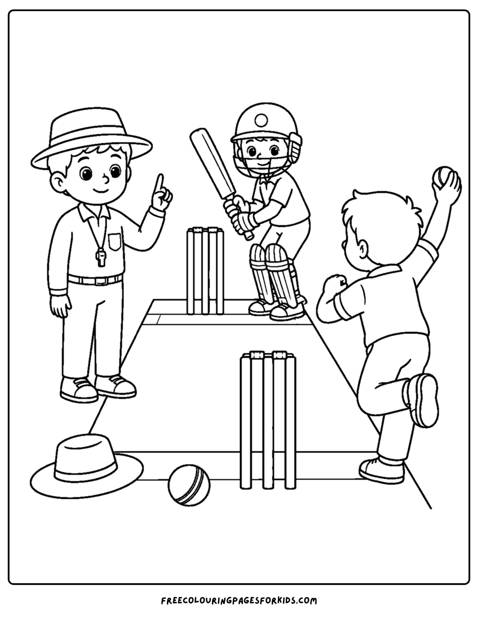 a cricket coloring page of an umpire giving a player out