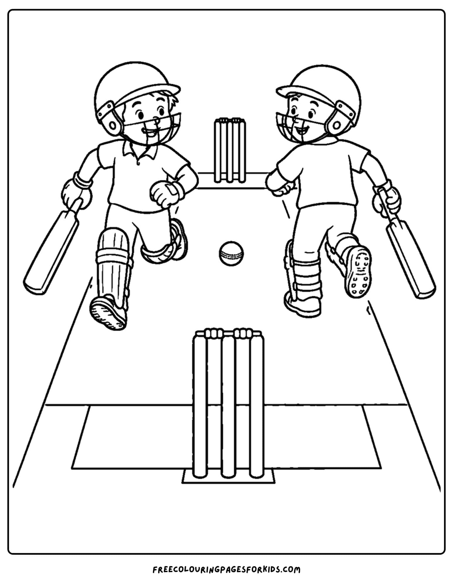 a cricket coloring page of a players running between the wickets