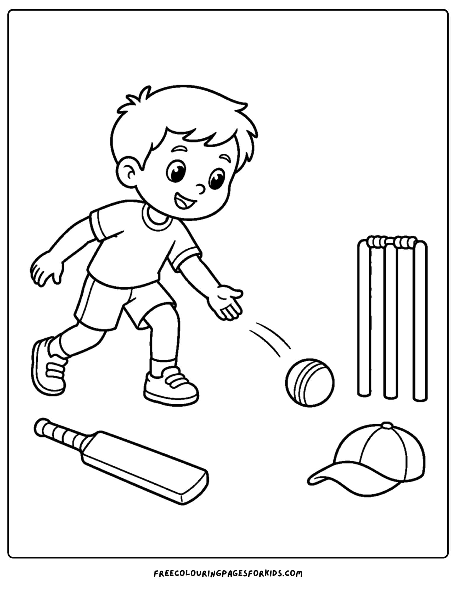 a cricket coloring page of a player throwing the ball at the stumps