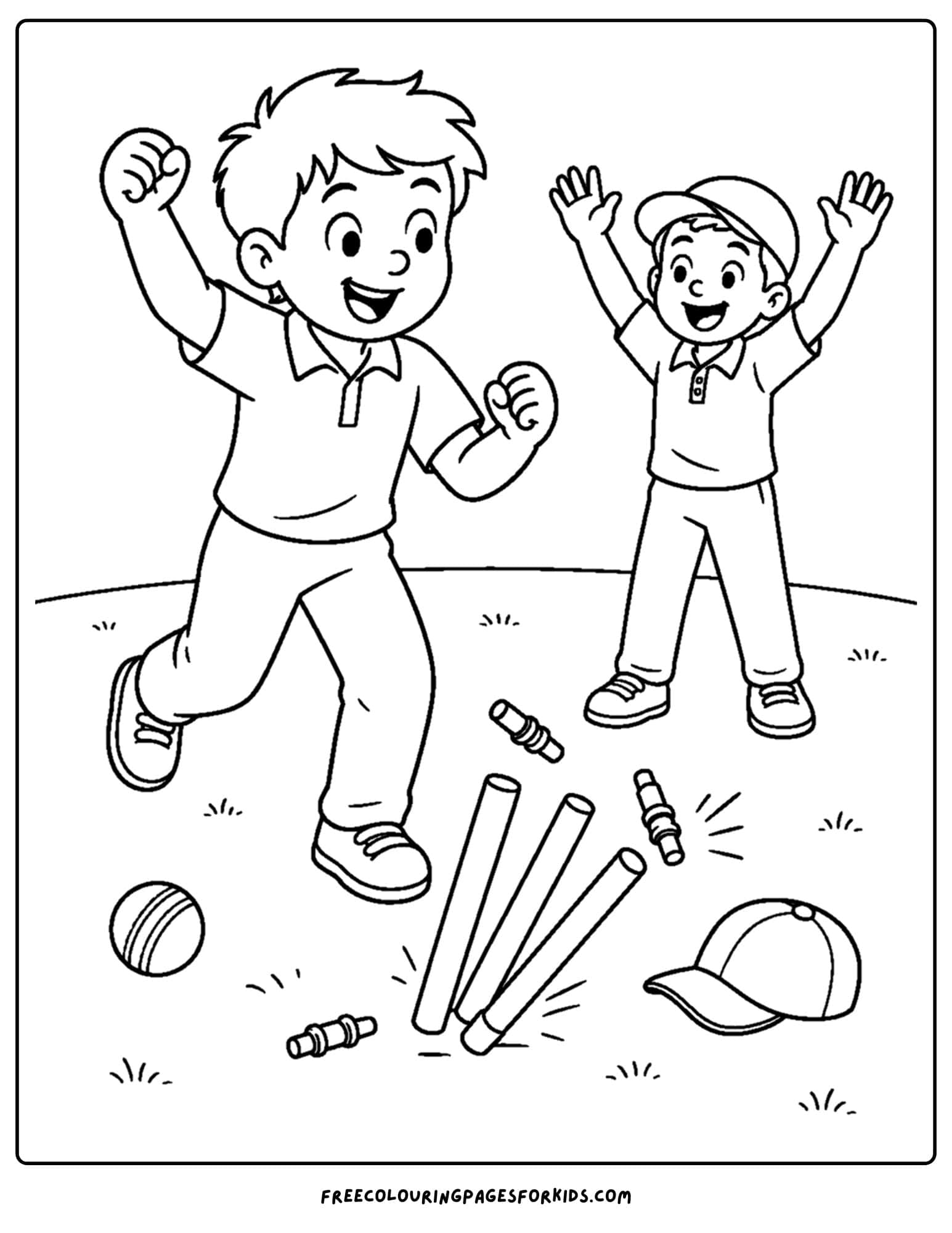a cricket coloring page of a players celebrating taking a wicket
