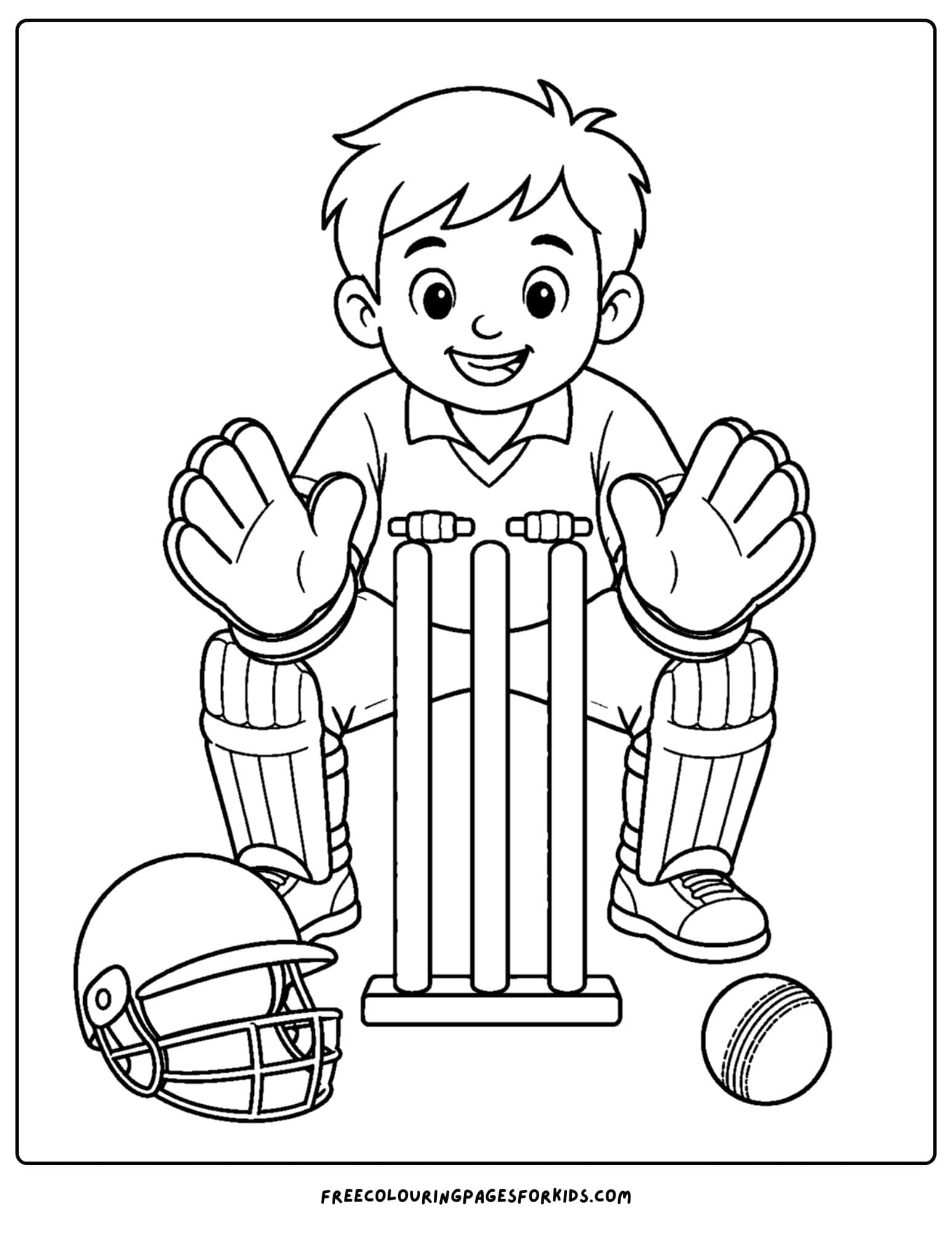a cricket coloring page of a wicketkeeper behind the stumps