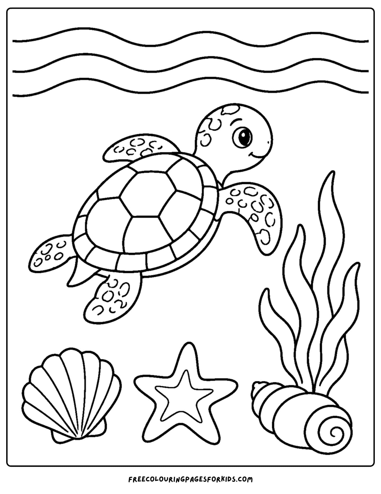 a coloring page of a baby sea turtle under the water