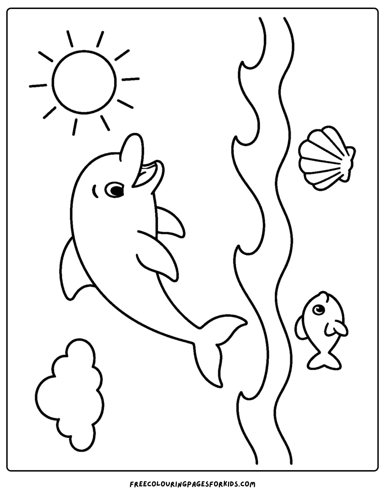 a coloring page of a dolphin jumping waves
