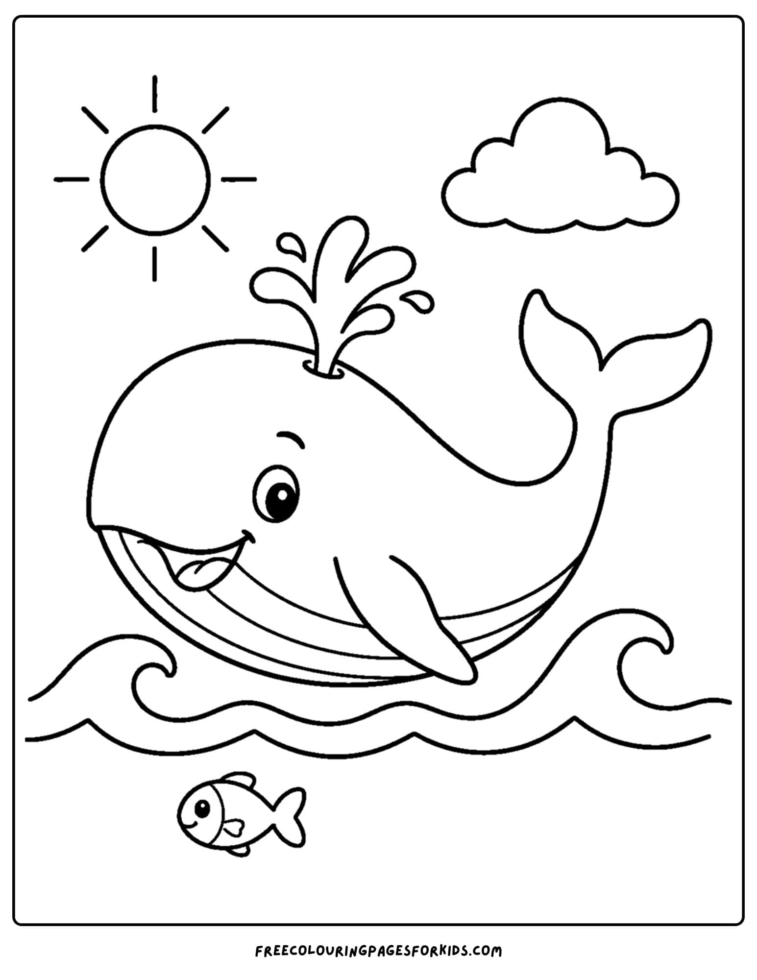a coloring page of a whale shooting water from its spout
