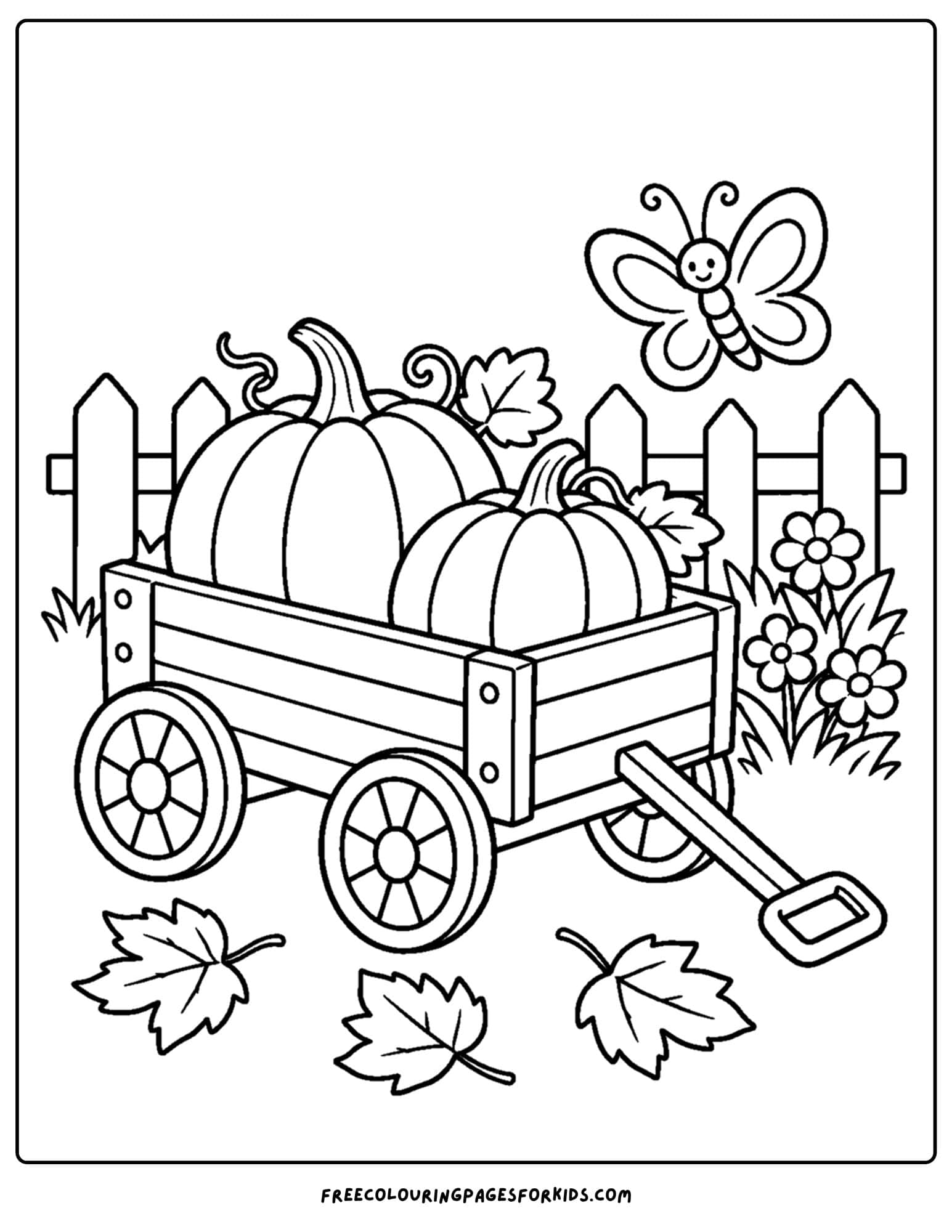 a coloring page of a ouple of pumpkins in a wagon