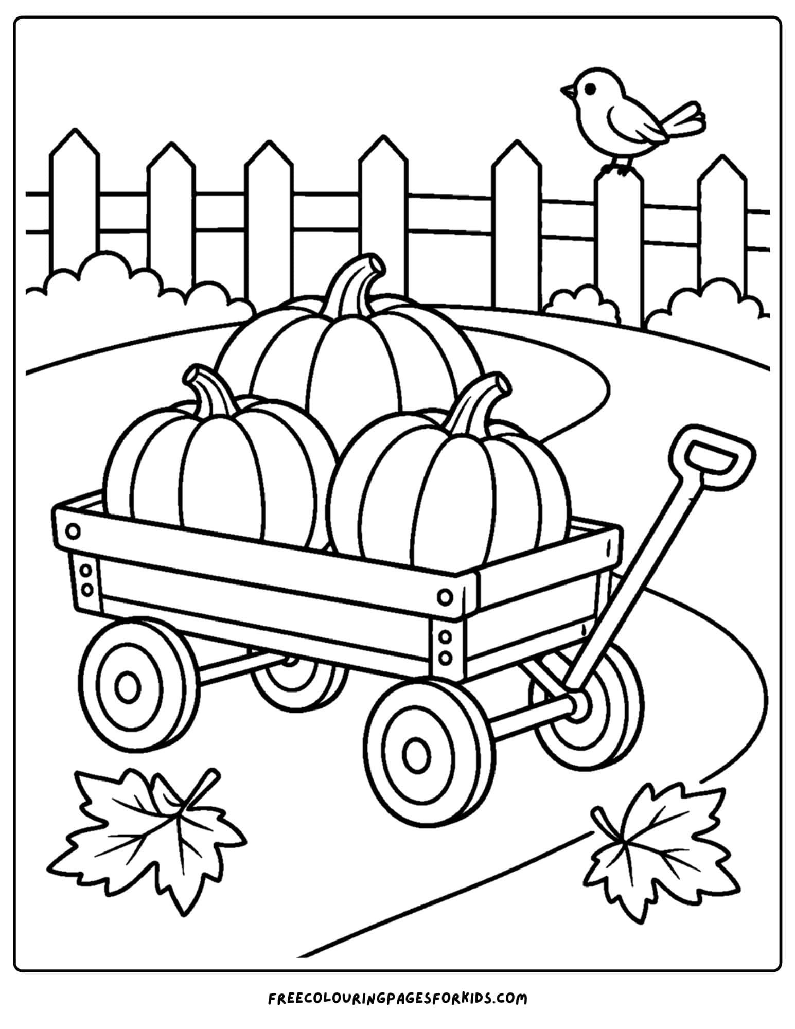 a coloring page of pumpkins in a wagon