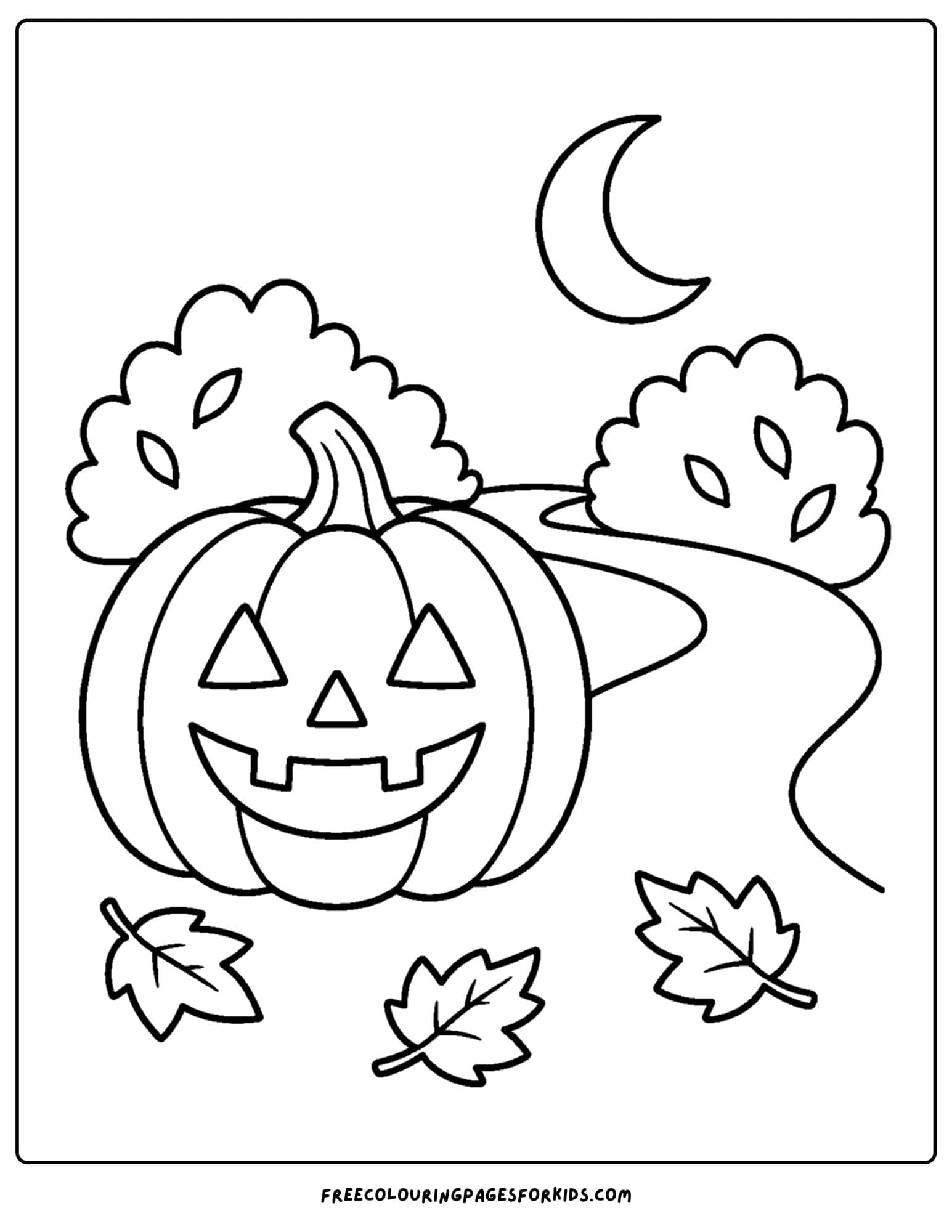 a coloring page of a pumpkin for halloween on a path